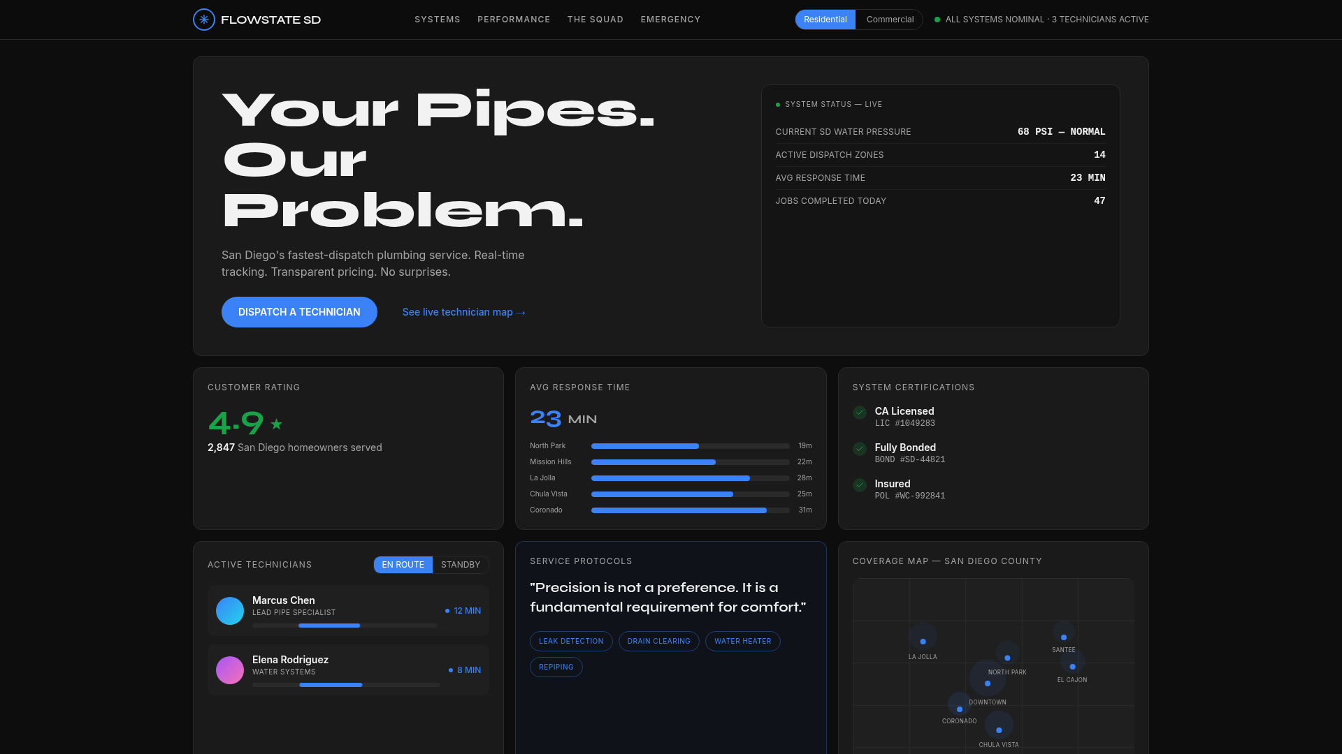FlowState SD plumbing concept site built in Lovable